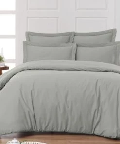 Sensei Maison Draps Plats Drap Plat En Percale De Coton Gris Perle 270x300 Cm