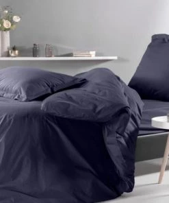 Montéléone Draps Plats Drap Plat En Percale Marine 180X290 Cm