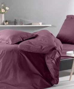 Montéléone Draps Plats Drap Plat En Percale Prune 180X290 Cm