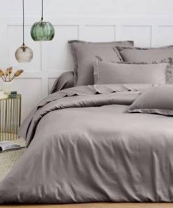 Blanc Avenue Draps Plats Drap Plat Satin De Coton 180x290 Cm Gris