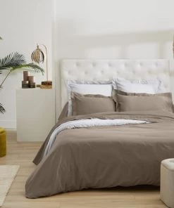 Ligne Du Blanc Draps Plats Drap Plat Satin De Coton 200 Fils 240x300 Taupe