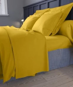 Dodo Draps Plats Drap Plat Satin De Coton Coloris Curry 180x290 Cm