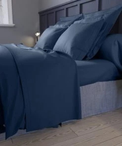 Dodo Draps Plats Drap Plat Satin De Coton Coloris Marine 270x300 Cm