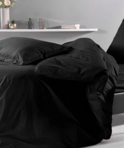 Montéléone Draps Plats Drap Plat Uni En Percale Noir 270x300