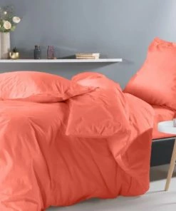 Montéléone Draps Plats Drap Plat Uni En Percale Orange 180x290