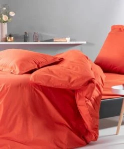 Montéléone Draps Plats Drap Plat Uni En Percale Orange 270x300