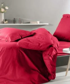 Montéléone Draps Plats Drap Plat Uni En Percale Orange 180x290 -Couvre-lits Soldes 2022 drap plat uni en percale rouge 180x290 4