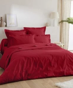 Ligne Du Blanc Draps Plats Drap Plat Uni Percale De Coton 80 Fils 180x290 Bordeaux