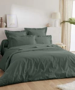 Ligne Du Blanc Draps Plats Drap Plat Uni Percale De Coton 80 Fils 180x290 Vert émeraude