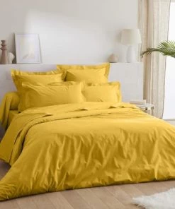 Ligne Du Blanc Draps Plats Drap Plat Uni Percale De Coton 80 Fils 240x300 Curry