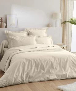 Ligne Du Blanc Draps Plats Drap Plat Uni Percale De Coton 80 Fils 240x300 Ecru