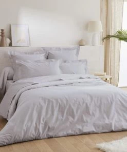 Ligne Du Blanc Draps Plats Drap Plat Uni Percale De Coton 80 Fils 240x300 Gris Clair