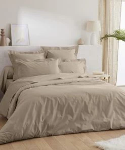 Ligne Du Blanc Draps Plats Drap Plat Uni Percale De Coton 80 Fils 240x300 Mastic