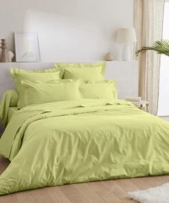 Ligne Du Blanc Draps Plats Drap Plat Uni Percale De Coton 80 Fils 270x300 Anis