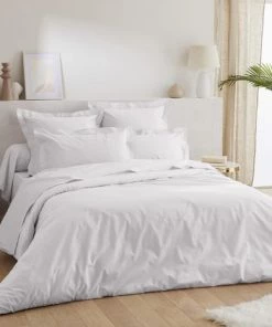 Ligne Du Blanc Draps Plats Drap Plat Uni Percale De Coton 80 Fils 270x300 Blanc