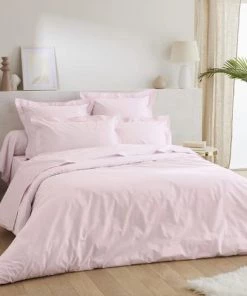 Ligne Du Blanc Draps Plats Drap Plat Uni Percale De Coton 80 Fils 270x300 Rose