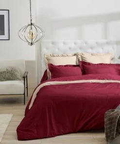 Ligne Du Blanc Draps Plats Drap Plat Uni Satin De Coton 120 Fils 180x290 Bourgogne