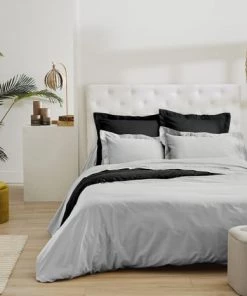 Ligne Du Blanc Draps Plats Drap Plat Uni Satin De Coton 120 Fils 240x300 Gris Acier