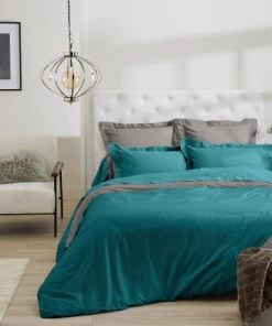 Ligne Du Blanc Draps Plats Drap Plat Uni Satin De Coton 120 Fils 240x300 Vert Petrole