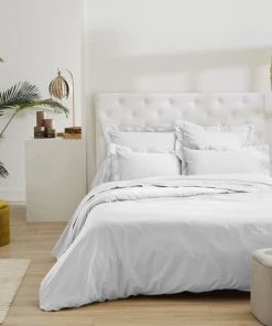 Ligne Du Blanc Draps Plats Drap Plat Uni Satin De Coton 120 Fils 270x300 Blanc