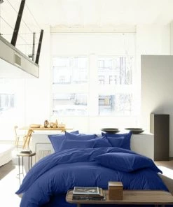 Couvre-lits Soldes 2022 -Couvre-lits Soldes 2022 draps plat percale de coton bleu 240x300 cm 1
