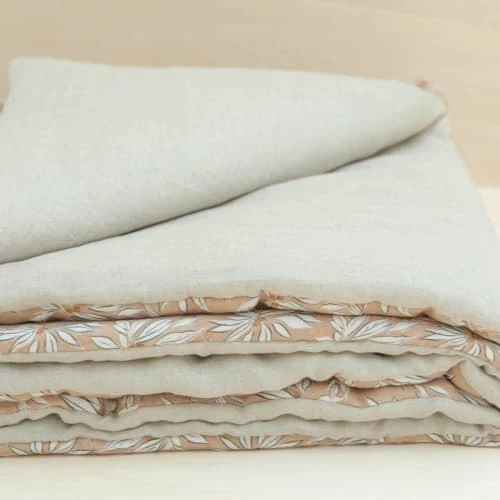 Gabrielle Paris Couvre-lits Edredon En Lin Lavé Imprimé Feuille Beige 90x190 6 Gabrielle Paris Couvre-lits Edredon En Lin Lavé Imprimé Feuille Beige 90x190 – Image 4