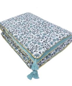 Febronie Couvre-lits Edredon En Toile Et Velours De Coton 75x180cm Bleu