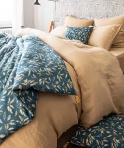 Blanc Cerise Couvre-lits Édredon Imprimé En Coton 150x220 Cm Indigo Et Kaki -Couvre-lits Soldes 2022 edredon imprime en coton 150x220 cm indigo et curry 3