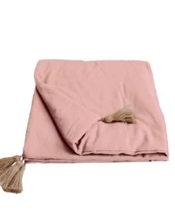 Decostars Couvre-lits Édredon Pompons Jute Vieux Rose 90x190cm