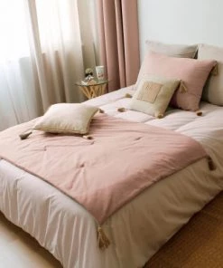 Decostars Couvre-lits Édredon Pompons Jute Vieux Rose 90x190cm -Couvre-lits Soldes 2022 edredon pompons jute vieux rose 90x190cm 4