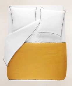 Madura Couvre-lits Housse D'édredon 90x200 Cm Ocre Et Bourdon Noir En Lin -Couvre-lits Soldes 2022 housse d edredon 90x200 cm ocre et bourdon noir en lin 2