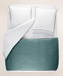 Madura Couvre-lits Housse D'édredon 90x200 Cm Vert De Gris Et Bourdon Noir En Lin -Couvre-lits Soldes 2022 housse d edredon 90x200 cm vert de gris et bourdon noir en lin 2