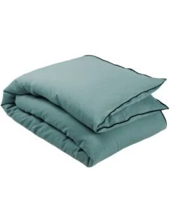 Madura Couvre-lits Housse D'édredon 90x200 Cm Vert De Gris Et Bourdon Noir En Lin