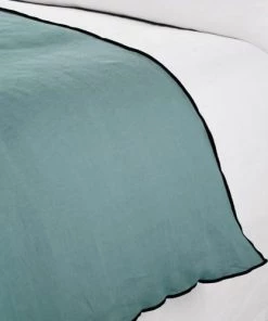 Madura Couvre-lits Housse D'édredon 90x200 Cm Vert De Gris Et Bourdon Noir En Lin -Couvre-lits Soldes 2022 housse d edredon 90x200 cm vert de gris et bourdon noir en lin 3