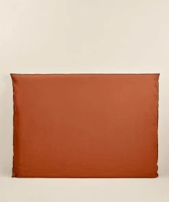 Madura Housses De Tête De Lit Housse De Tête De Lit 150x134 Cm Terracotta Et Bourdon Noir En Lin