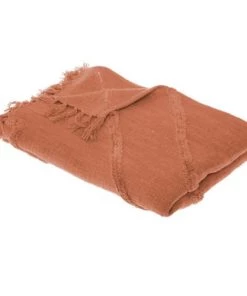 Home Maison Couvre-lits Jeté De Lit à Franges Coton Terracotta 180 X 130