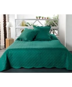 Linder Couvre-lits Dessus De Lit En Polyester Soleil 180X240 Cm -Couvre-lits Soldes 2022 jete de lit aux formes geometriques surpiquees polyester vert 240x180 6
