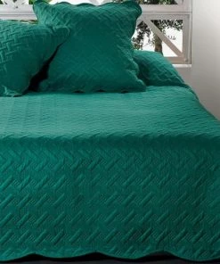 Linder Couvre-lits Jeté De Lit Aux Formes Géométriques Surpiquées Polyester Vert 260x250 -Couvre-lits Soldes 2022 jete de lit aux formes geometriques surpiquees polyester vert 260x250 2