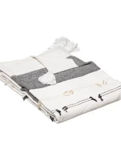 Home Maison Couvre-lits Jeté De Lit En Cordes Coton Noir Et Blanc 130x180cm