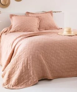 Becquet Couvre-lits Jeté De Lit Réversible 250x250 Orange En Coton