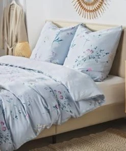 Beliani Draps Plats Linge De Lit En Tissu Bleu