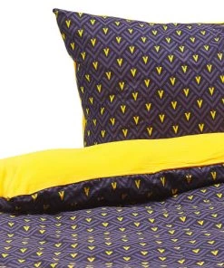 Beliani Draps Plats Parure De Lit Bleu Foncé Et Jaune 135 X 200 Cm WALLINGFORD