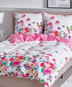 Beliani Draps Plats Parure De Lit Rose à Fleurs 135 X 200 LARYNHILL