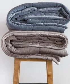 Toison D'Or Couvre-lits Plaid En Pur Coton Double Face Coton Perle/cendre 160 X 140 -Couvre-lits Soldes 2022 plaid en pur coton double face coton perle cendre 160 x 140 3